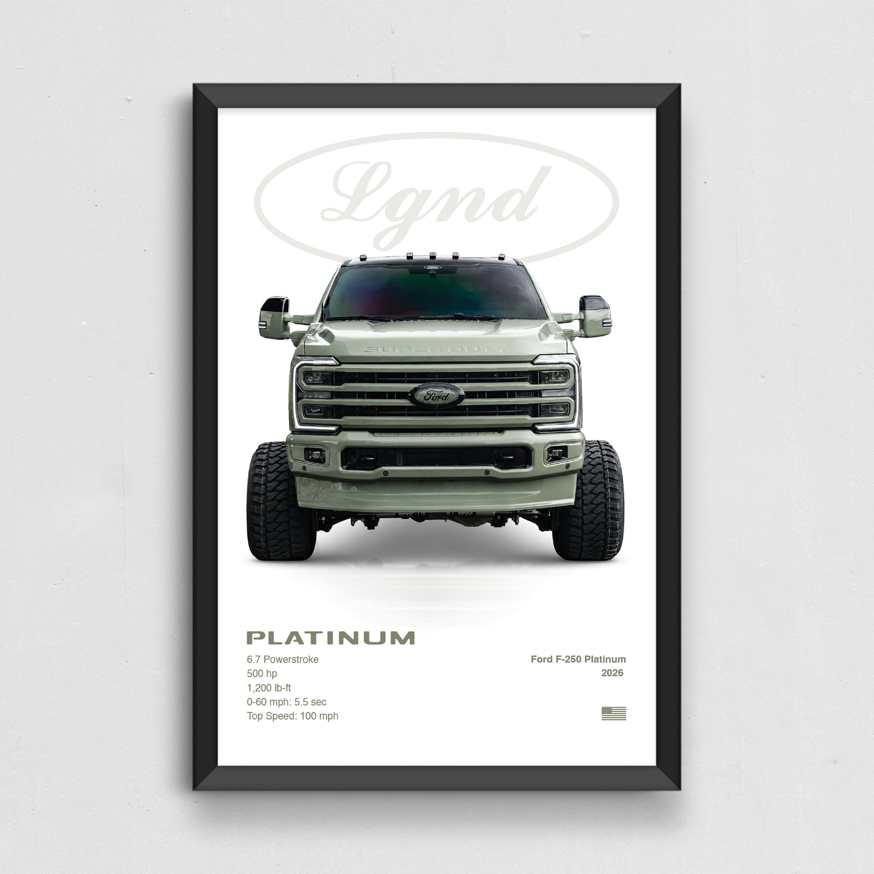 F-250 Platinum Full Spec Collector's Print in matte black frame