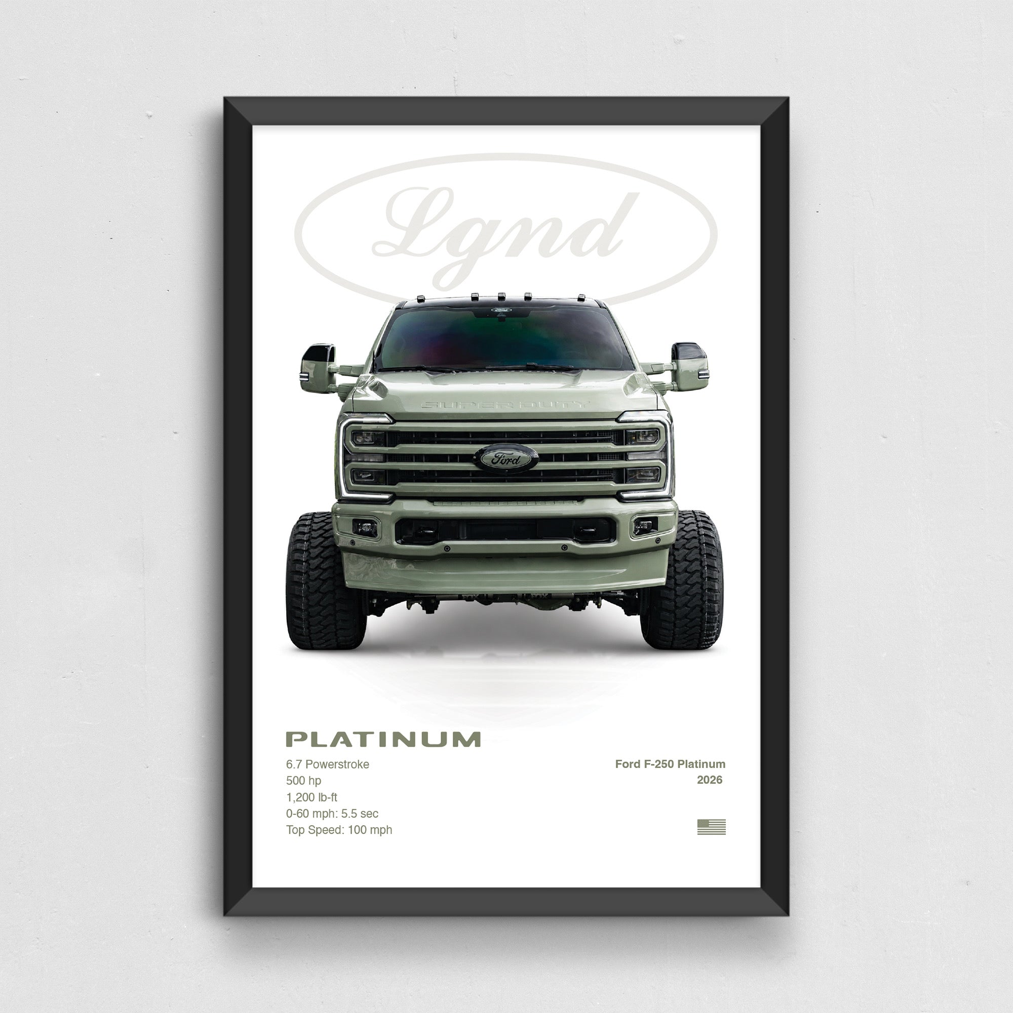 F-250 Platinum Full Spec Collector's Print in matte black frame