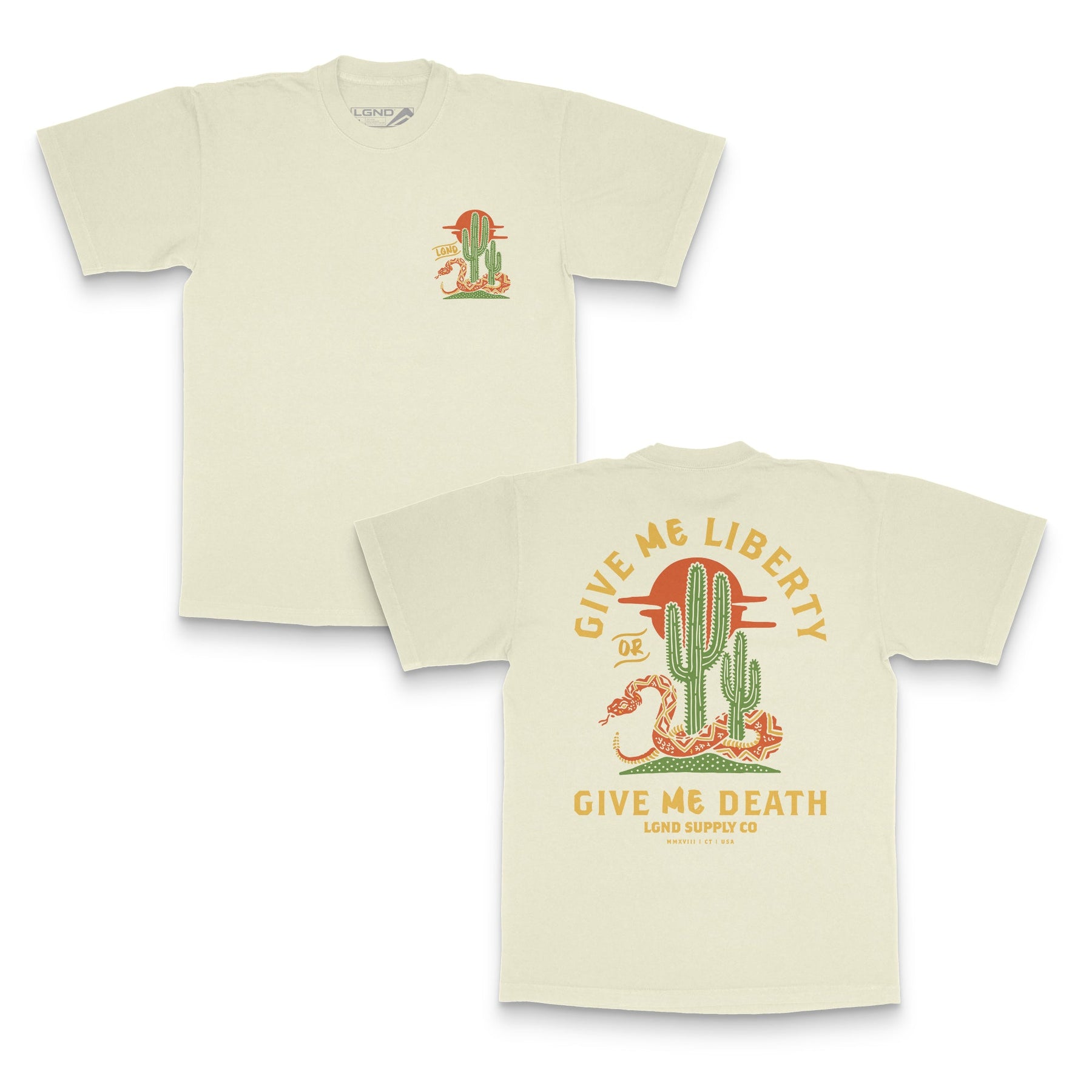 LGND Supply Co Liberty or Death Tee in natural, front and back