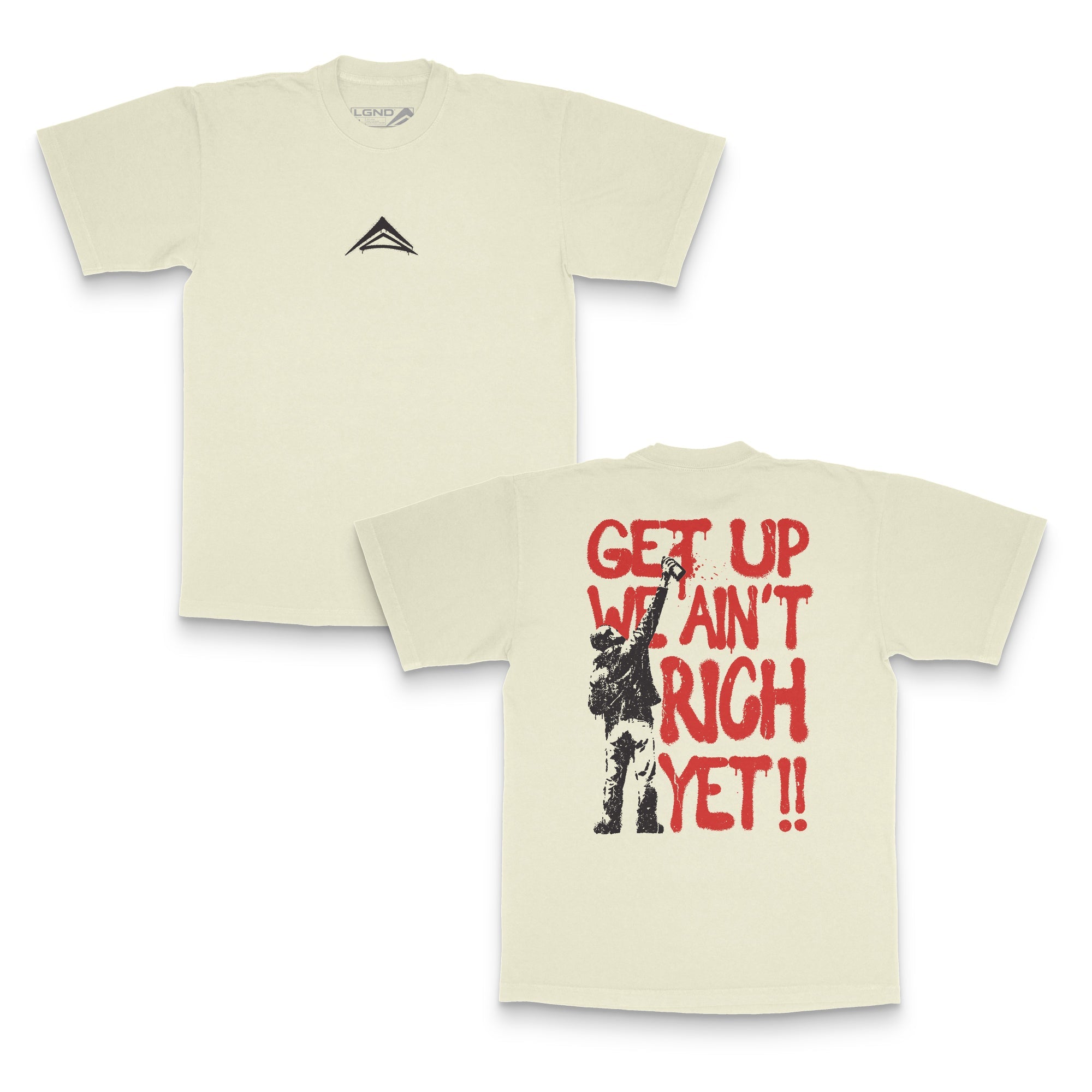 LGND Supply Co Ain't Rich Yet Tee in natural, front and back