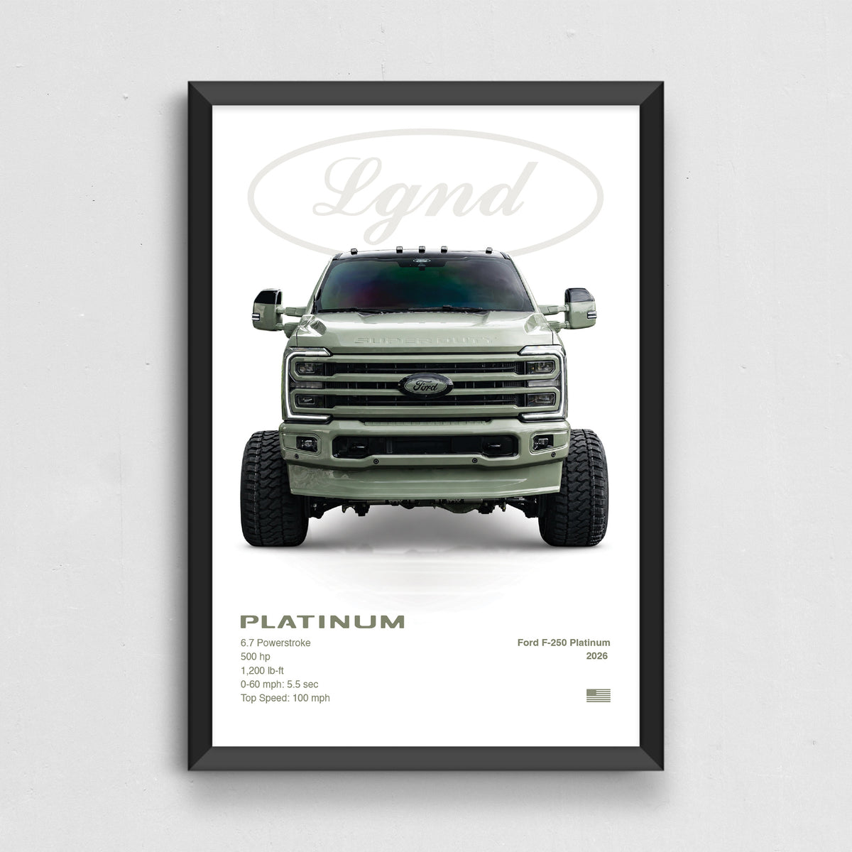 F-250 Platinum Full Spec Collector's Print in matte black frame